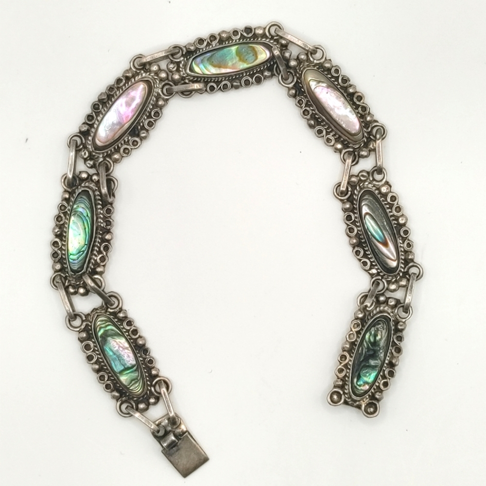 Vintage Abalone and Sterling Silver 925 Bracelet - 7 " - Box Clasp - Hallmark